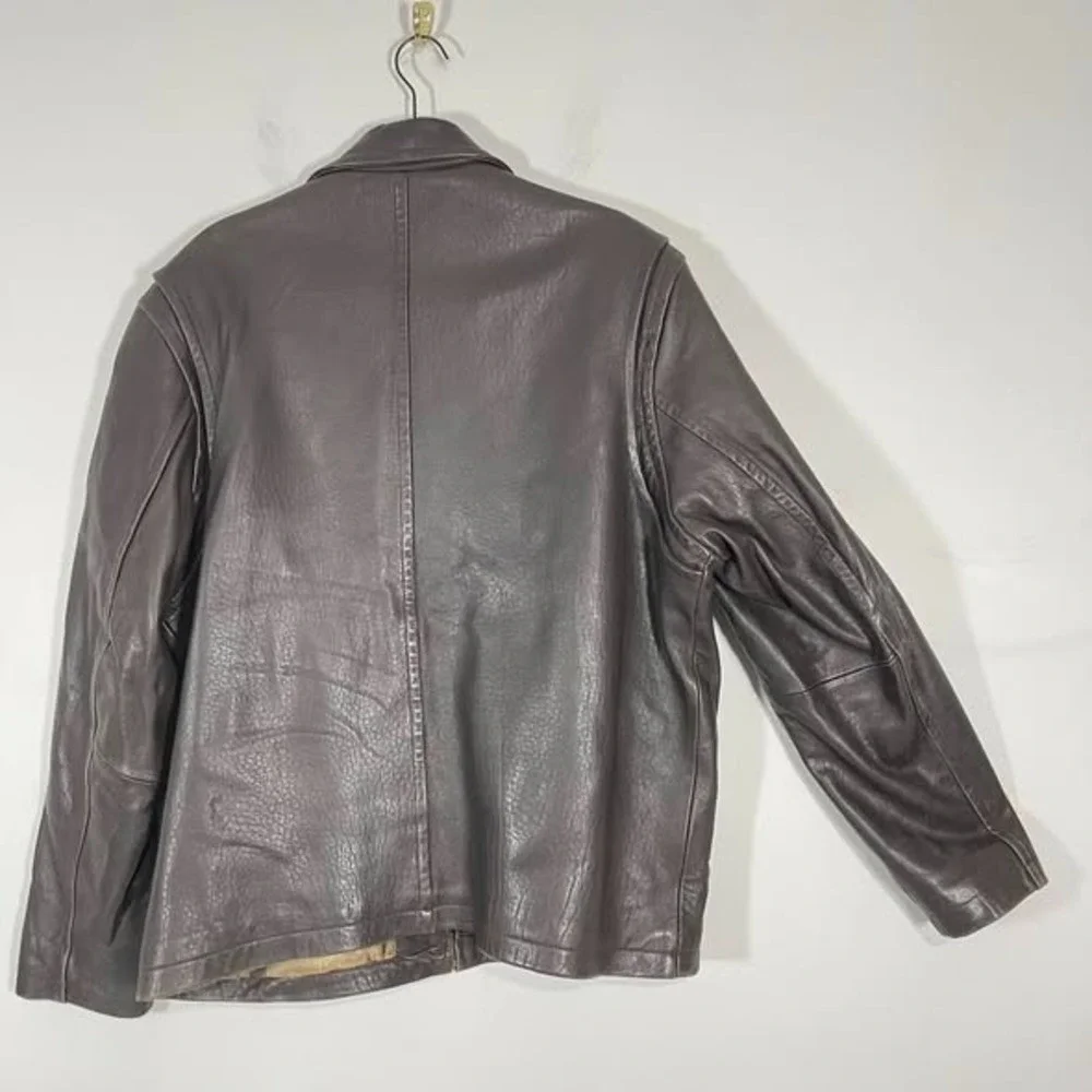 VTG Collezione Mens‎ Leather Jacket Dark Brown Full Zip 90s Biker Moto Grunge Lg